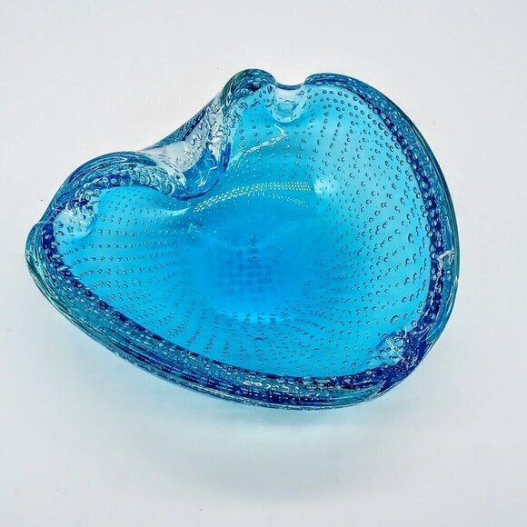Murano Blue Controlled Bubble Glass Ashtray - Picture 2 of 6